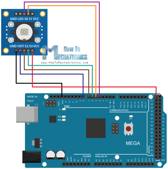 Arduino颜色感应教程TSC230 TSC3200颜色传感器电路示意图