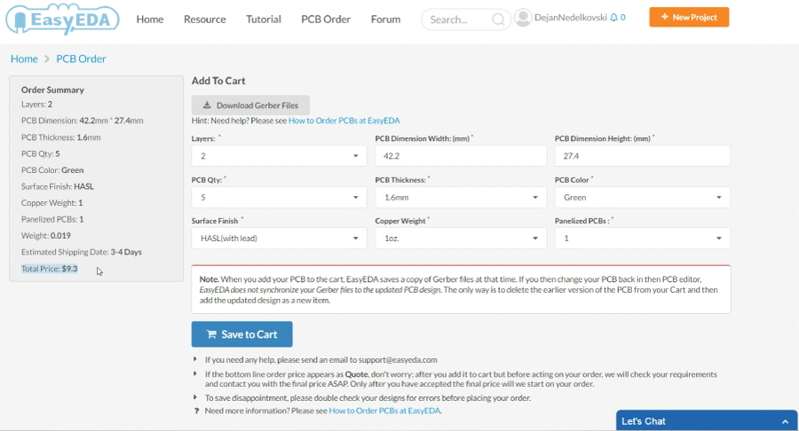 Easyeda制造输出订单PCB