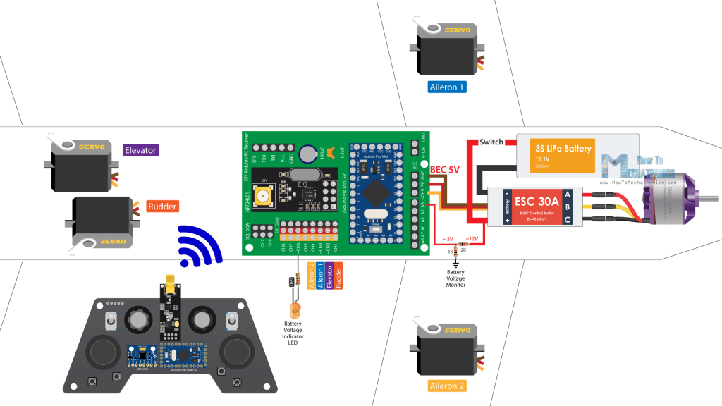 DIY Arduino RC飞机电子-电路图必威lol